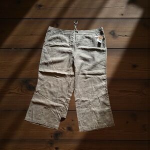 NEW Per Se Olive Linen Viscose Drawstring Pull On Capri Pants 3X
